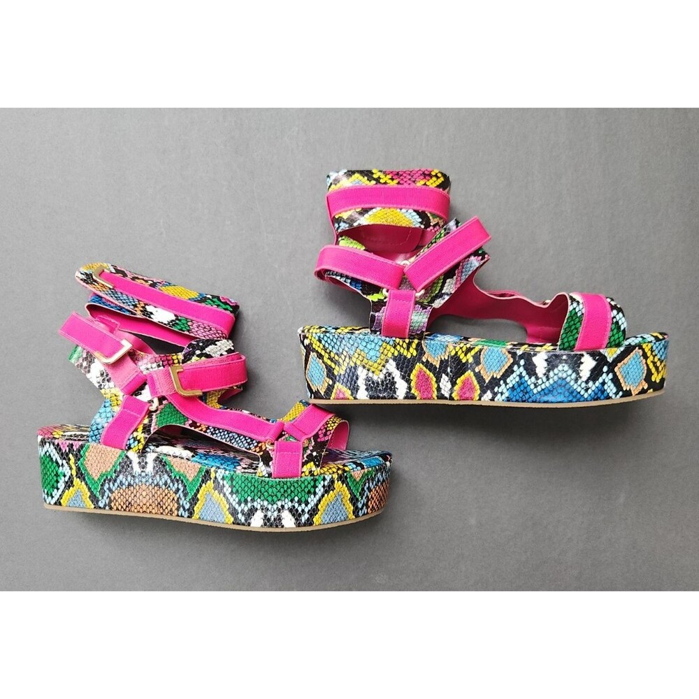 Azalea Wang Size 10 Platform Shoes Multicolor Snake Print  Ankle Straps